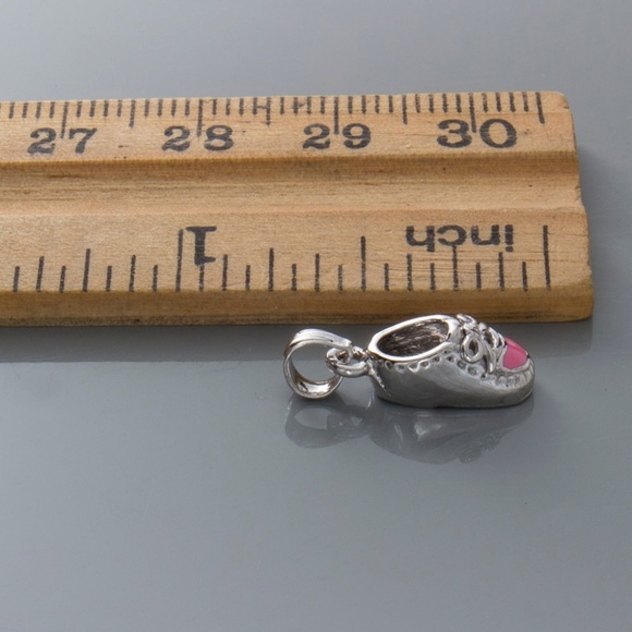 14k White Gold MINI Baby Shoe Charm Necklace with blue or pink enamel - Picture 9 of 11